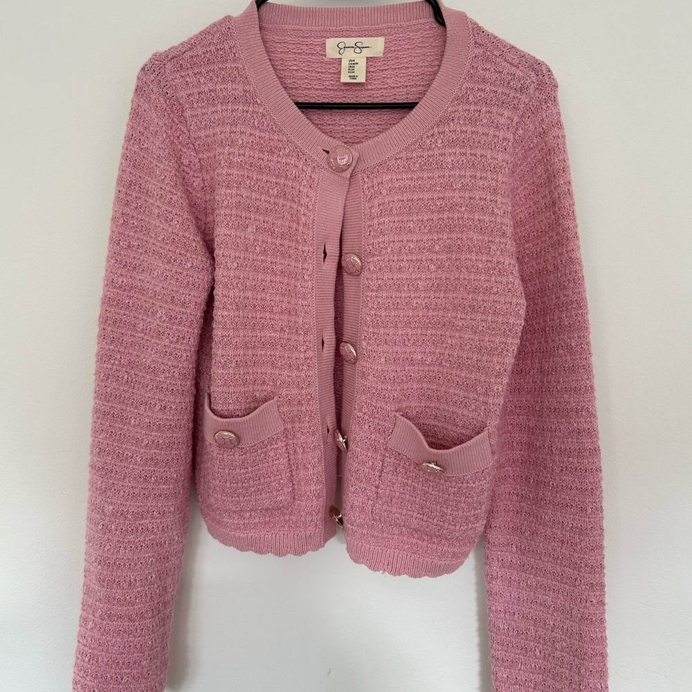 Medium pink knitted sweater cardigan with buttons from Jessica Simpson